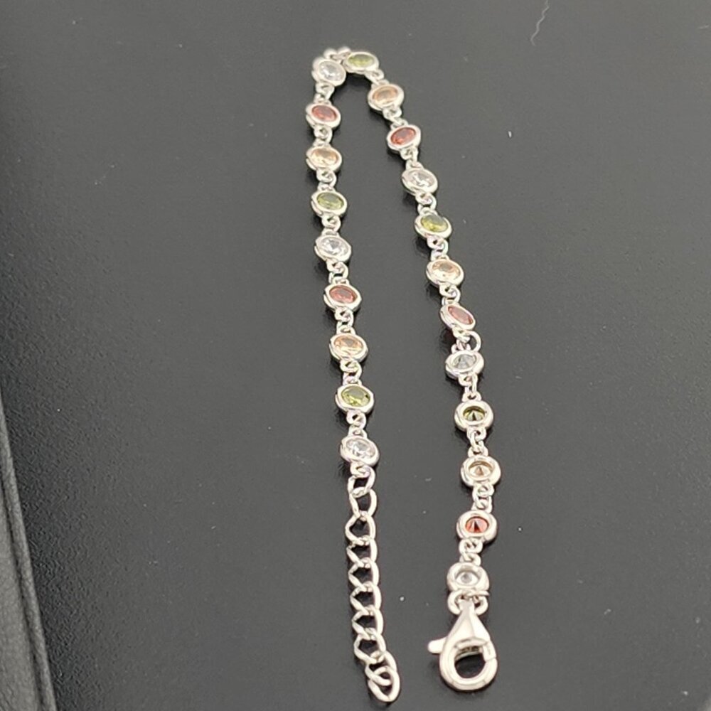 Sterling Silver 925 Round Multi-Color Gemstone Bracelet – Elegant & Vibrant